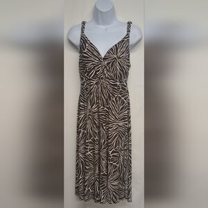 Metro 7 M 8/10 Slinky Stretch Knit Dress Elastic Empite Waist Twist Shoulder